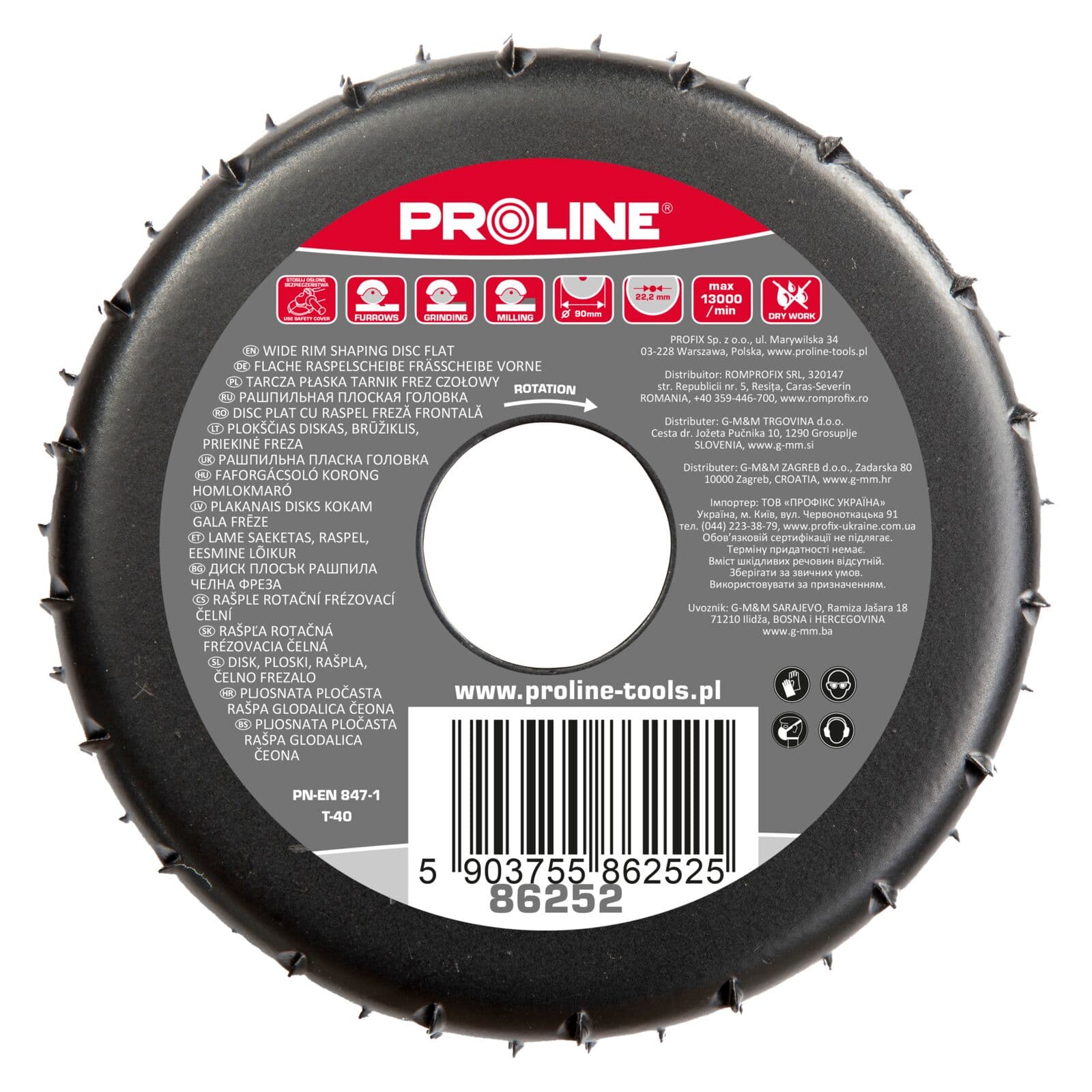 Proline kotna brusna plošča 90 mm, grobi zobje