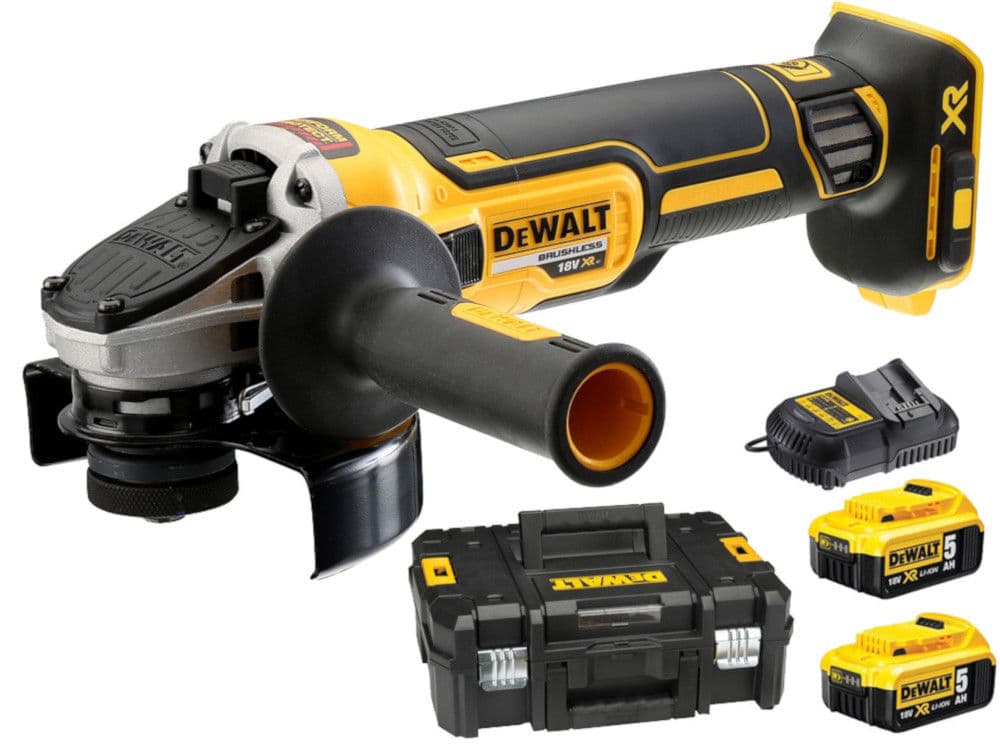DeWalt akumulatorski kotni brusilnik XR 18V, 125mm, 2x Aku 5.0Ah, kovček
