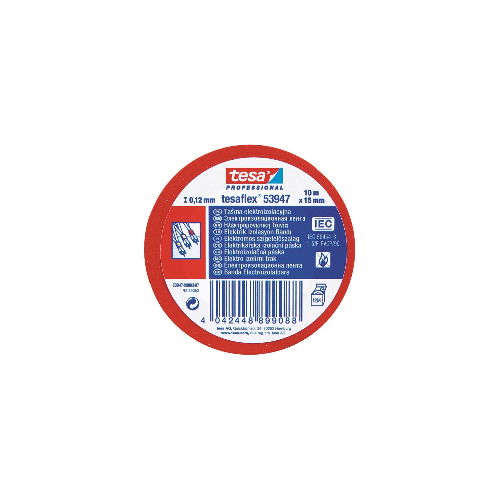 Tesa Elektroizolacijski trak, PVC, 10m:15mm, rdeča