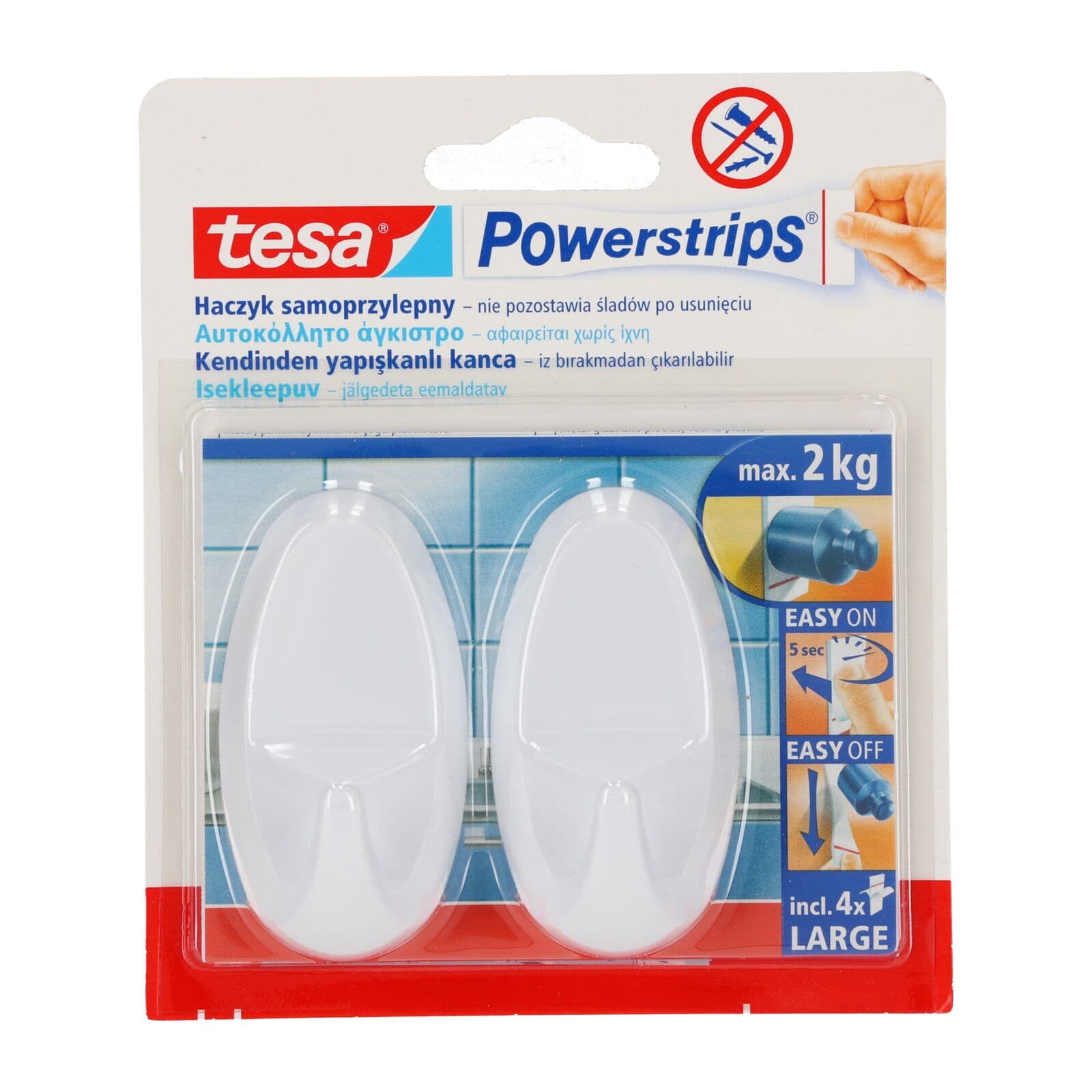 Tesa Powerstrips Kljukice za obešanje, 2 kos., ovalne, velike, bele