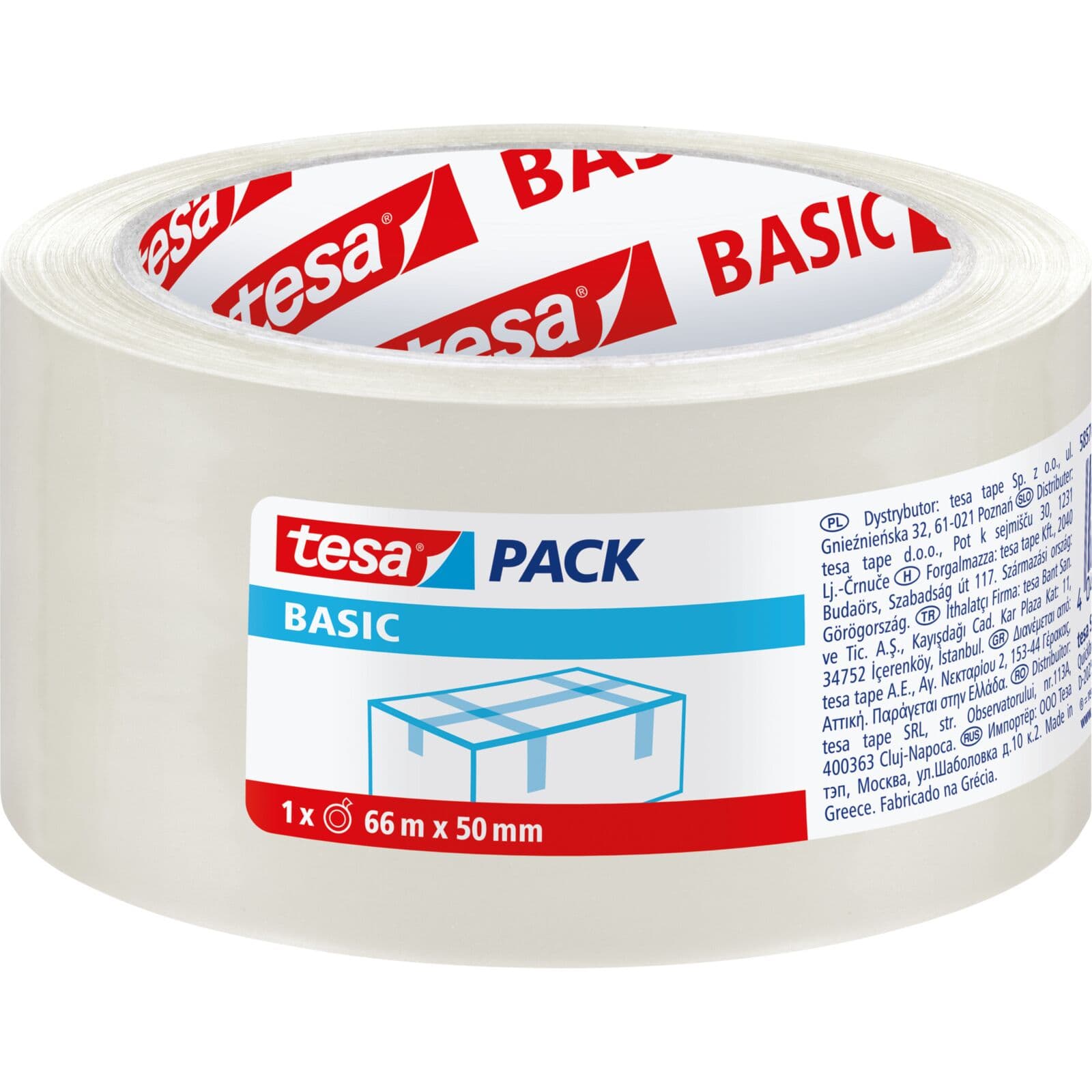 Tesa Basic pakirni trak, 66m:50mm, prozoren
