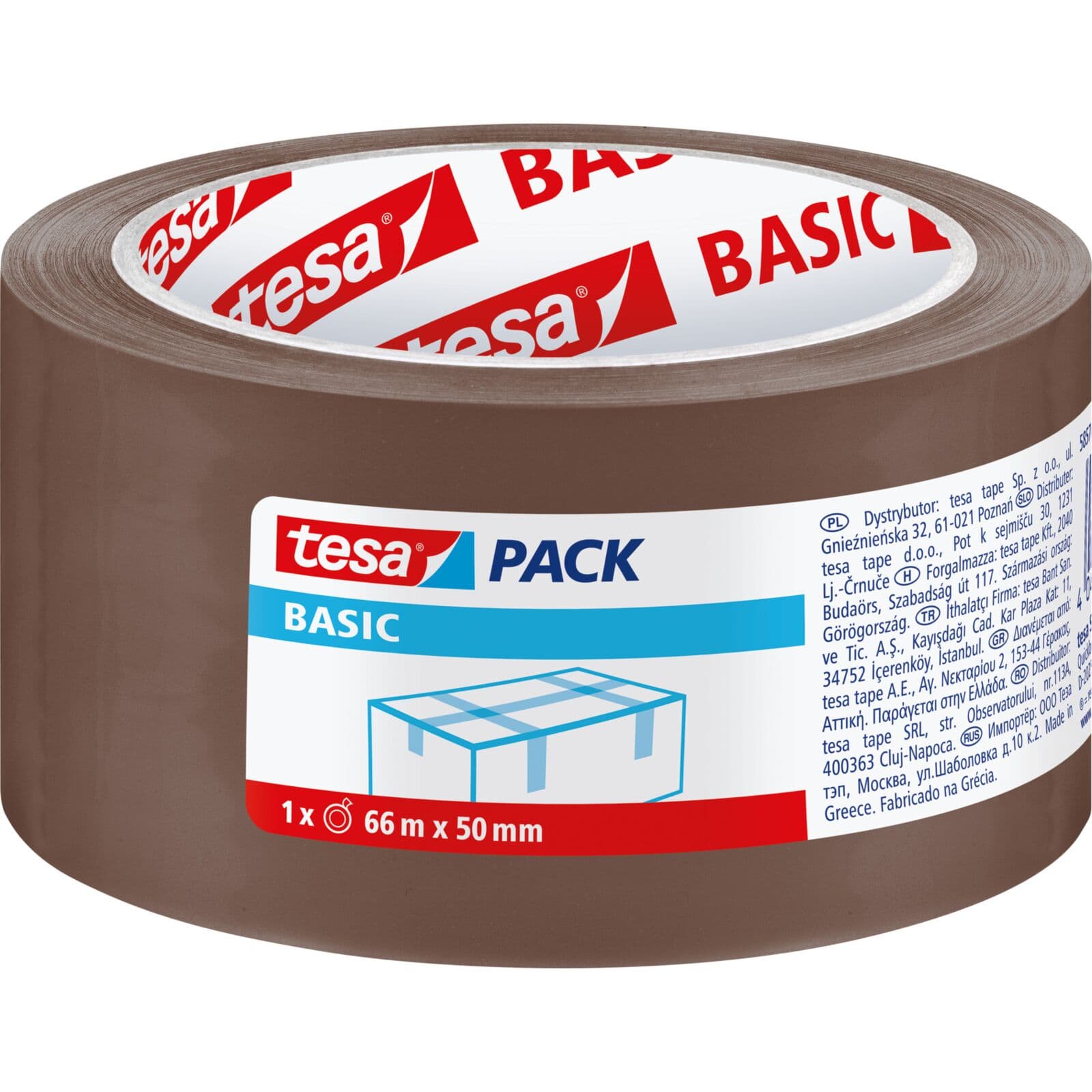 Tesa Basic pakirni trak, 66m/50mm, rjav