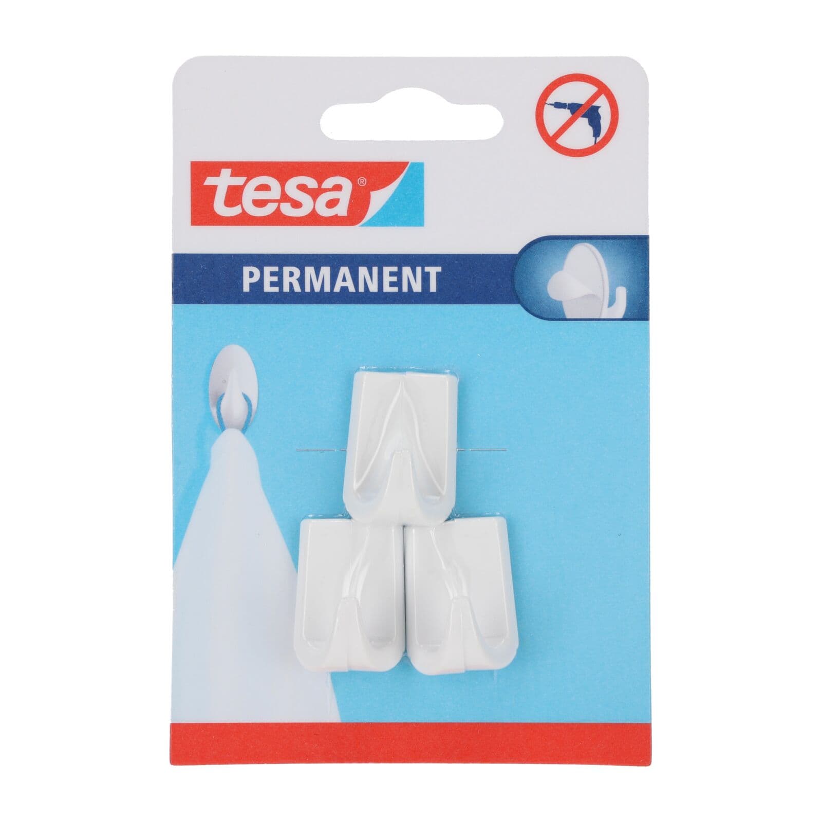 Tesa permanentni samolepilni H-kavelj, S, pravokoten, bel, 3 kosi
