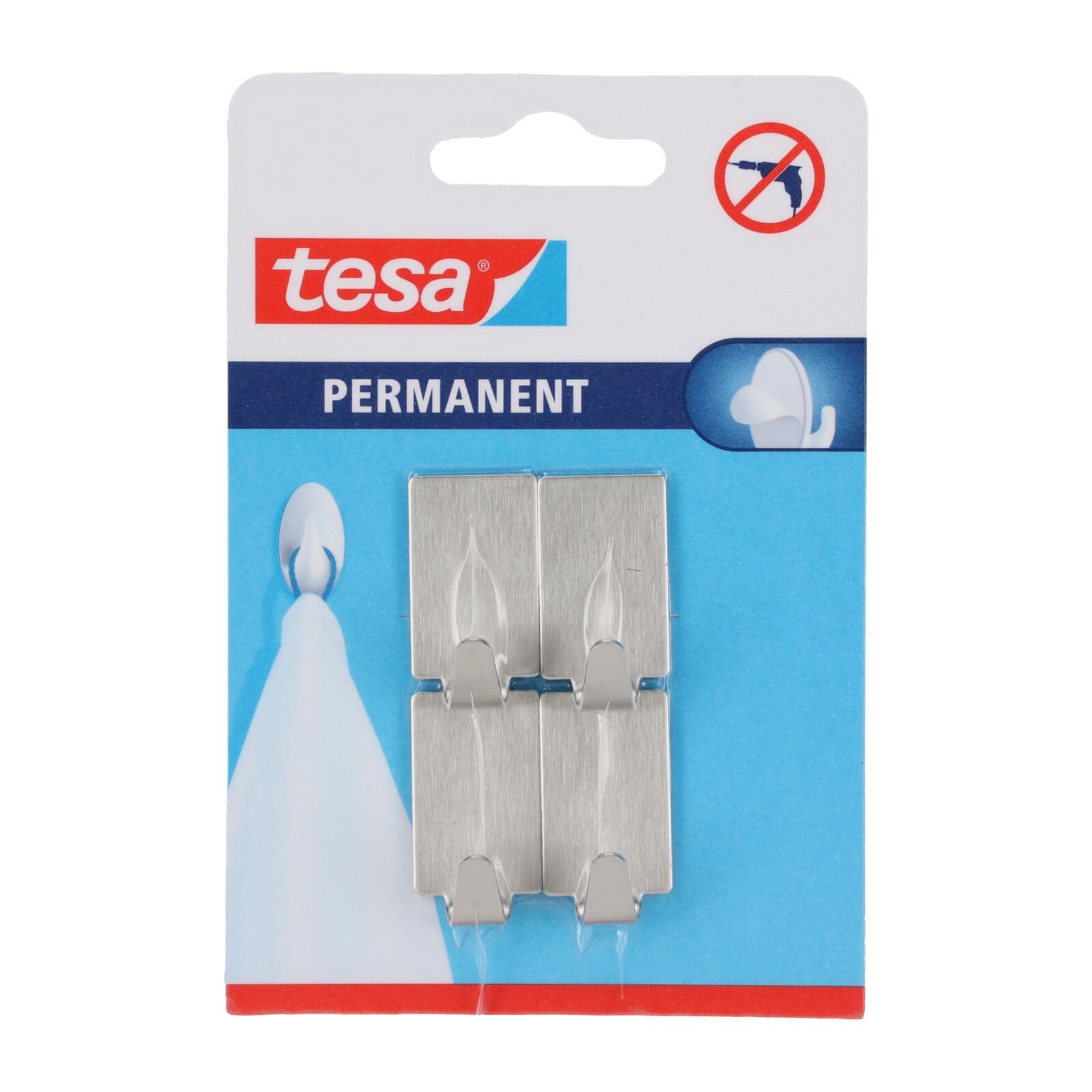 Tesa trajni kovinski kavlji, pravokotni, S, 4 kosi