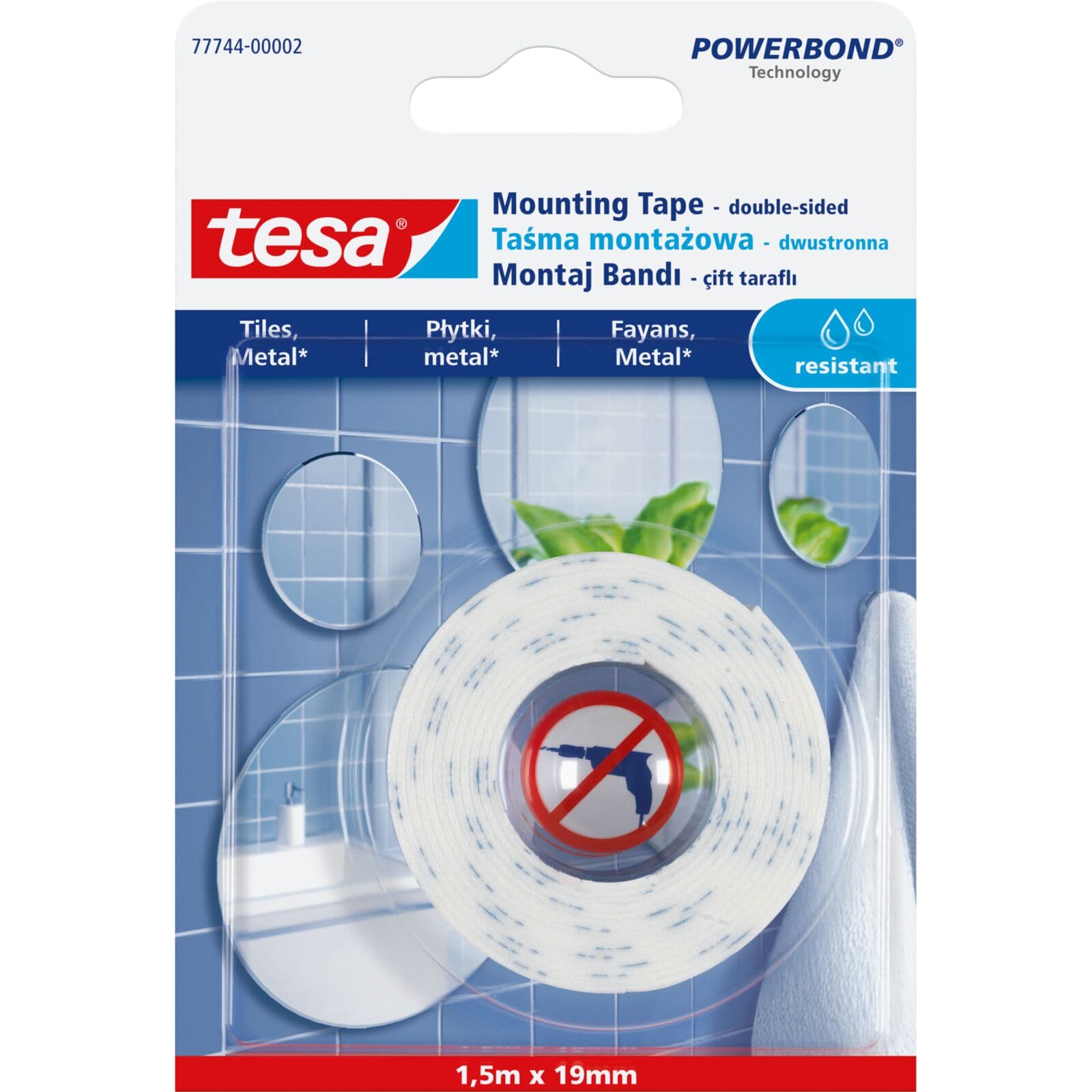 Tesa montažna traka za ogledala, 1.5m, 19mm, vodoodporna