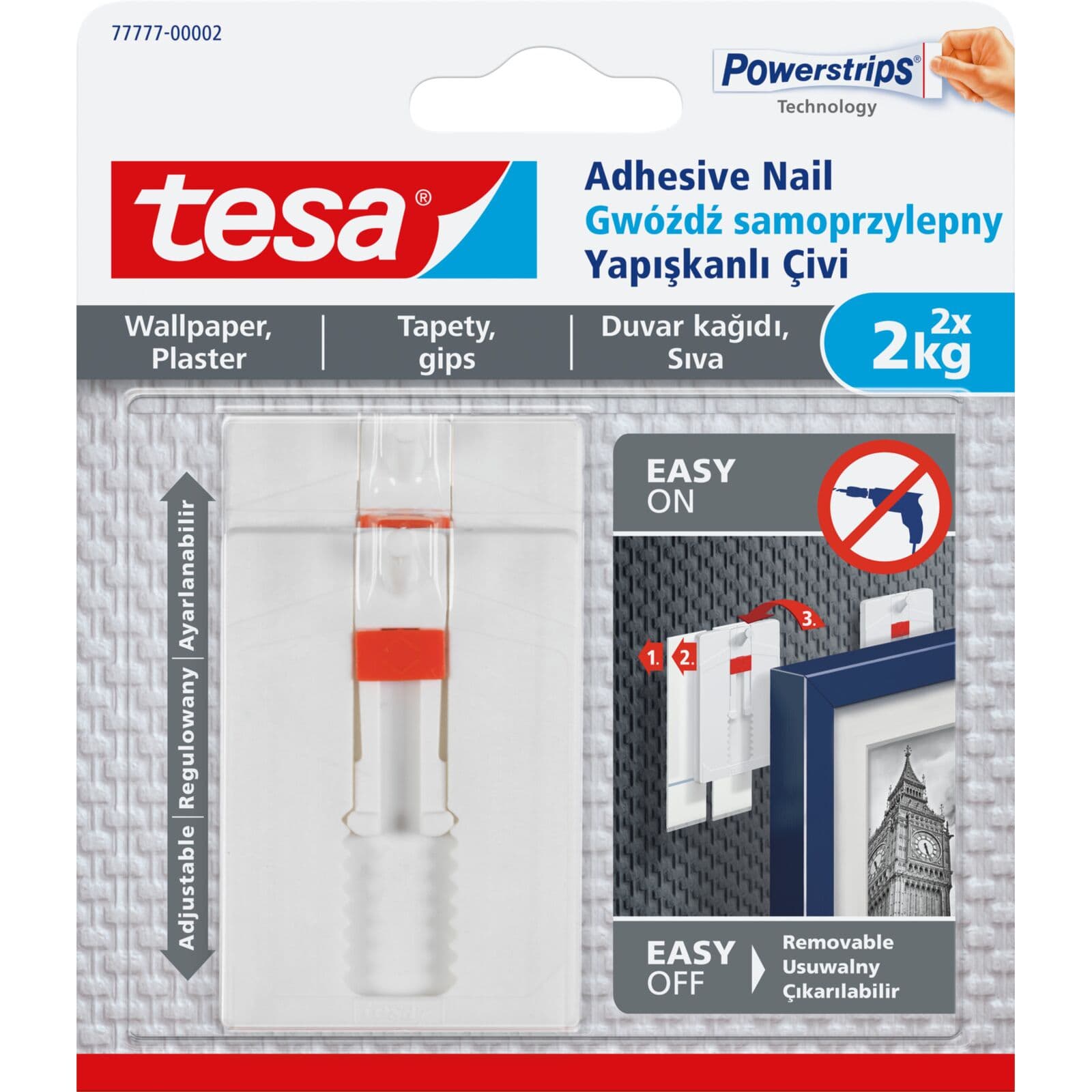 Tesa nastavljiv samolepilni žebljiček za tapete, 2 kosa, do 4 kg