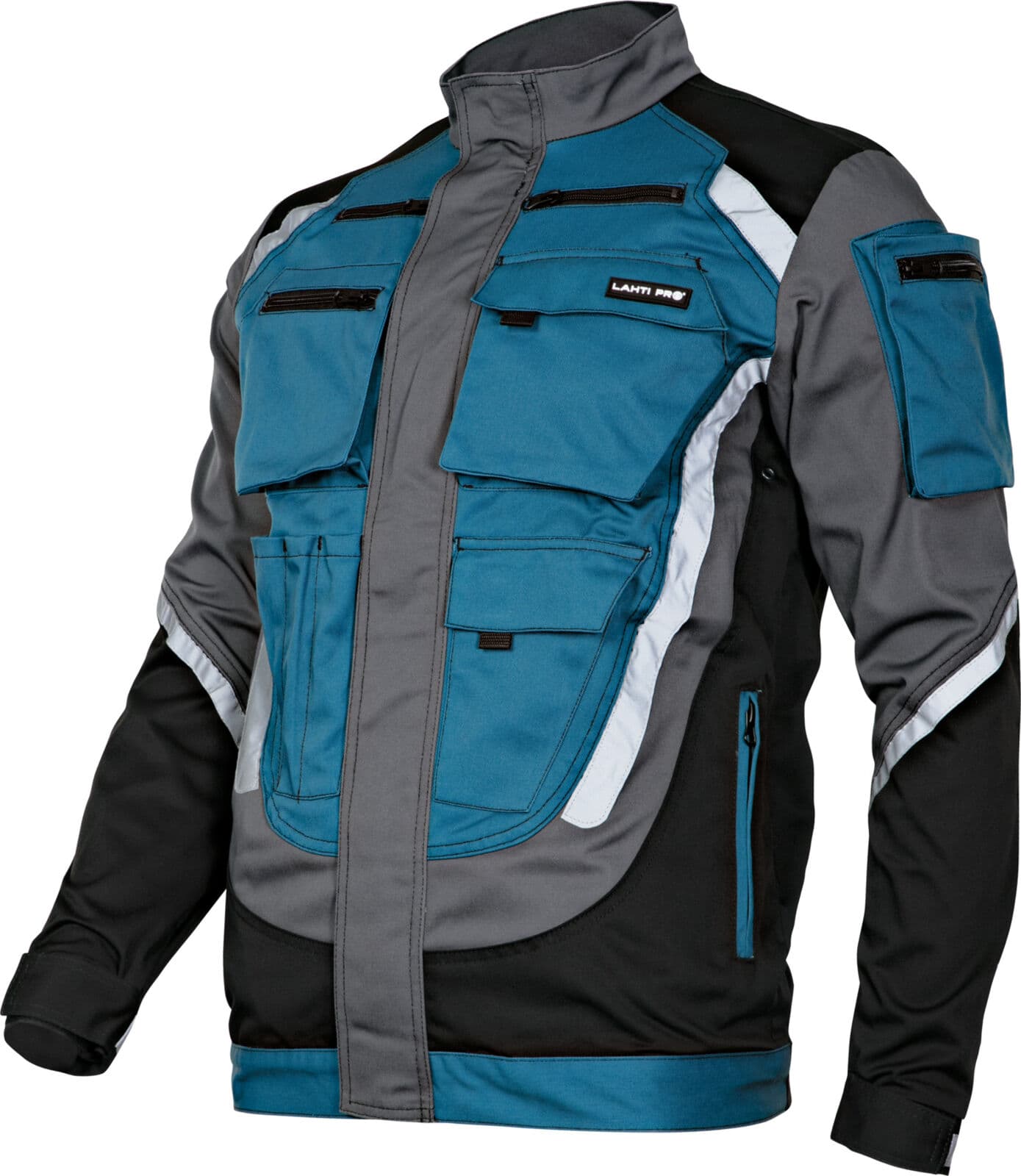 Lahti Pro delovna bluza, črno-siva-turkizna, z odsevnimi trakovi, 3XL