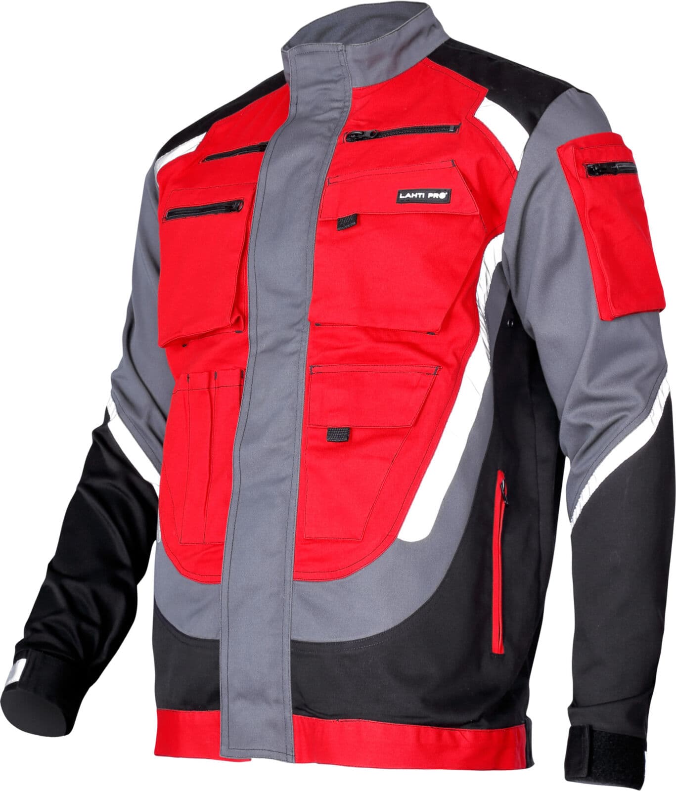 Lahti Pro delovna bluza, črno-siva-rdeča, 100% bombaž, z odsevnimi trakovi, 2XL