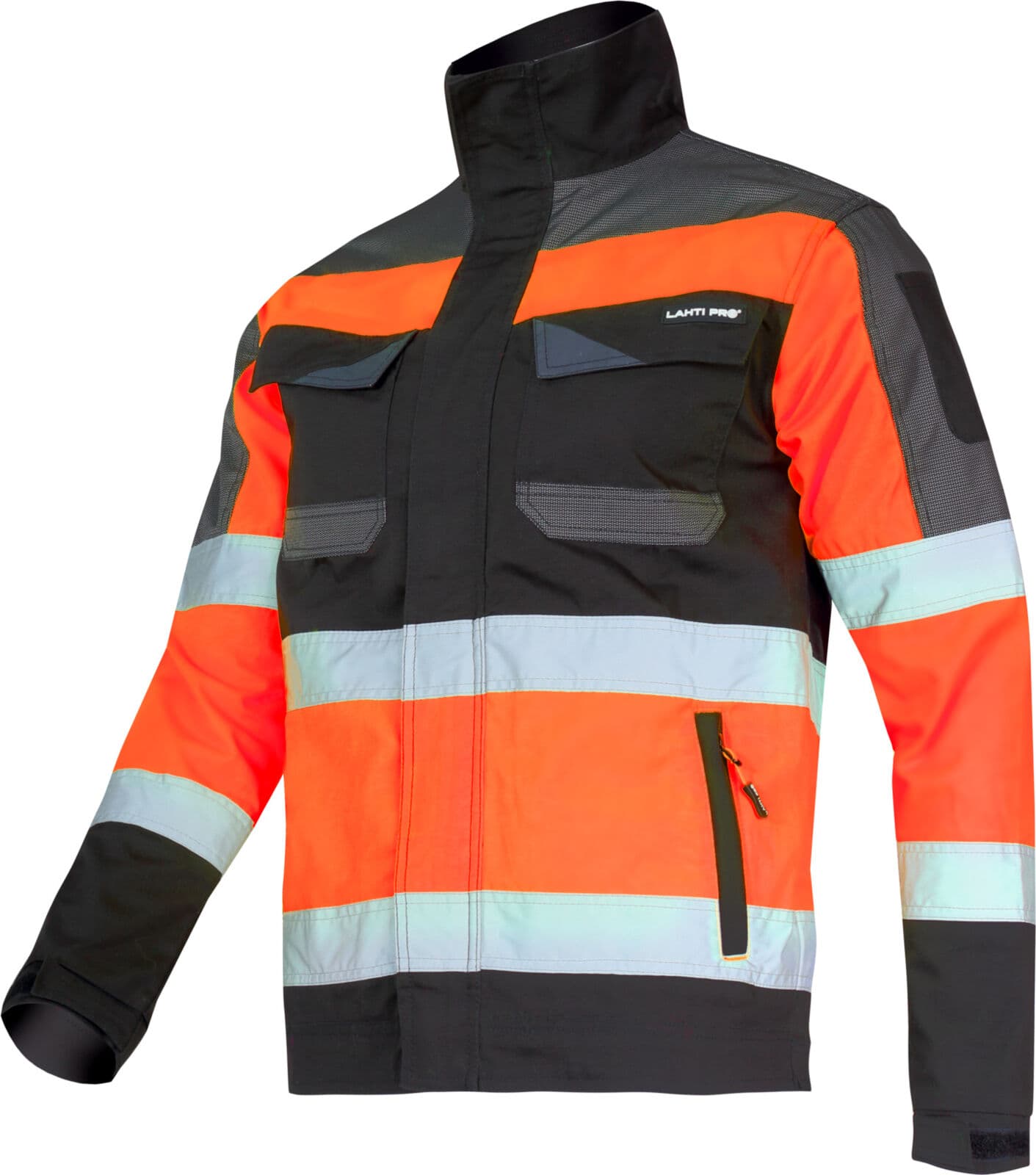 Delovna jakna Lahti Pro, črno-oranžna, signalna, 2XL