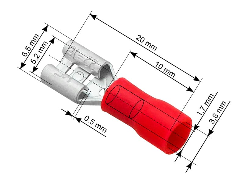 Blow Konektor izolirani ravni ženski 5,2/0,5 mm, rdeč, 100 kosov