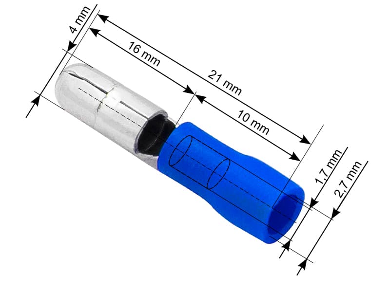 Blow Konektor izolirani vtič 4,0/21 mm, moder, 100 kosov
