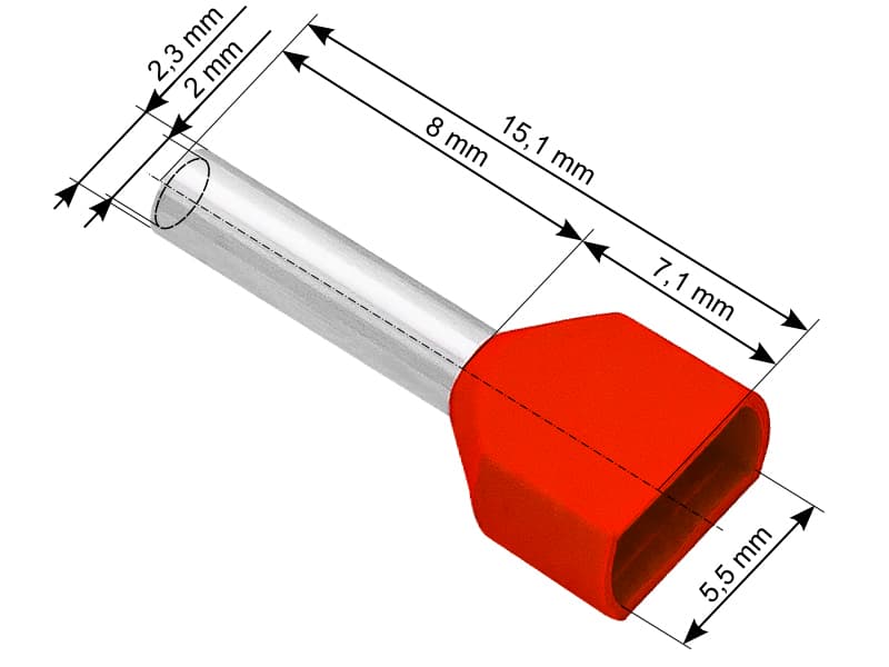 Blow 43-085# Izolirani konektor tulejka 2x1,0/8 mm, rdeč, 100 kosov
