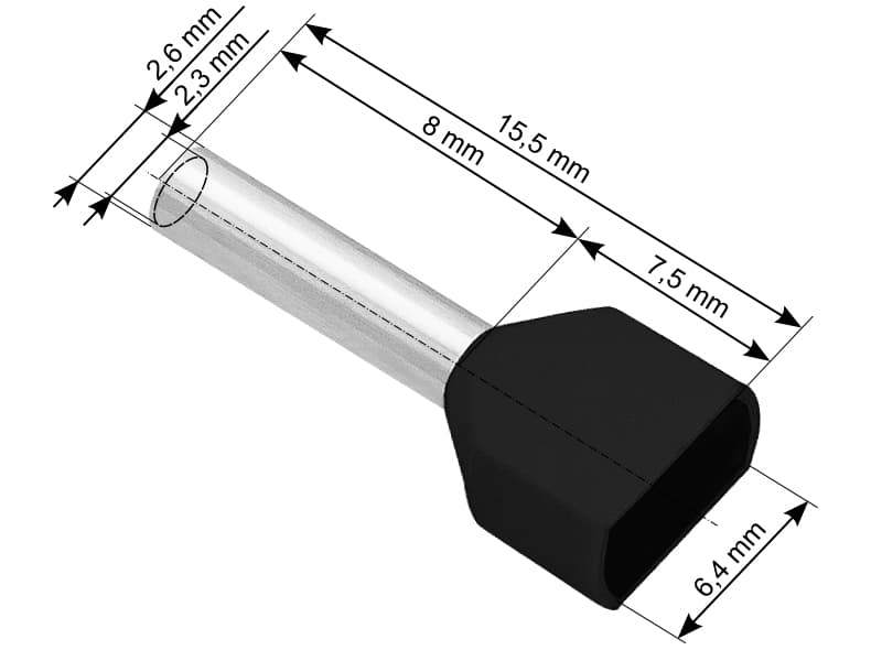 Blow 43-087# Izolirani konektor tulejka 2x1,5/8 mm, črn, 100 kosov