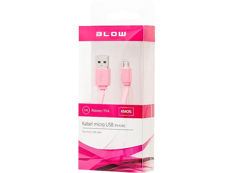 Ploščati USB-A v Micro USB kabel Blow, 1m, roza
