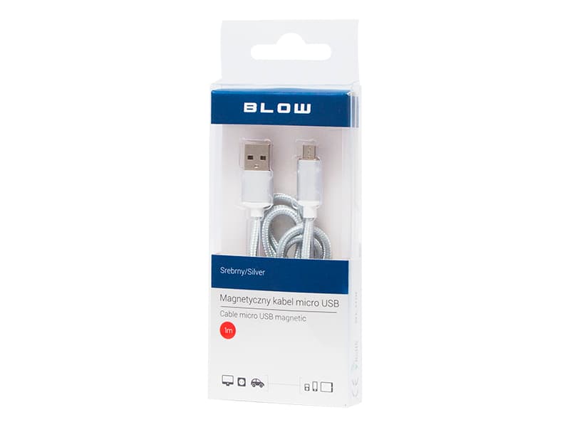 Magnetni kabel Blow USB-A na Micro USB, 1m, srebrn/bel