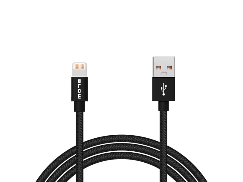 Pleteni USB-A na Lightning kabel Blow, 1m, črn