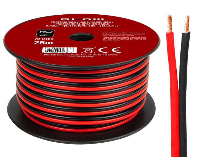 Zvočniški kabel Blow 2x4.00mm, 25m, črno-rdeč