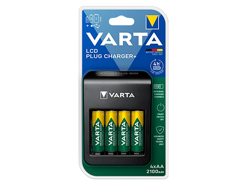 Varta LCD polnilnik Plug+ z 4x AA 2100mAh baterijami