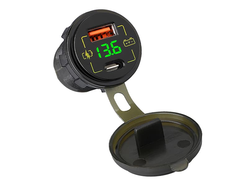 Blow montažna avto polnilnica USB-A+USB-C+Voltmeter M18A