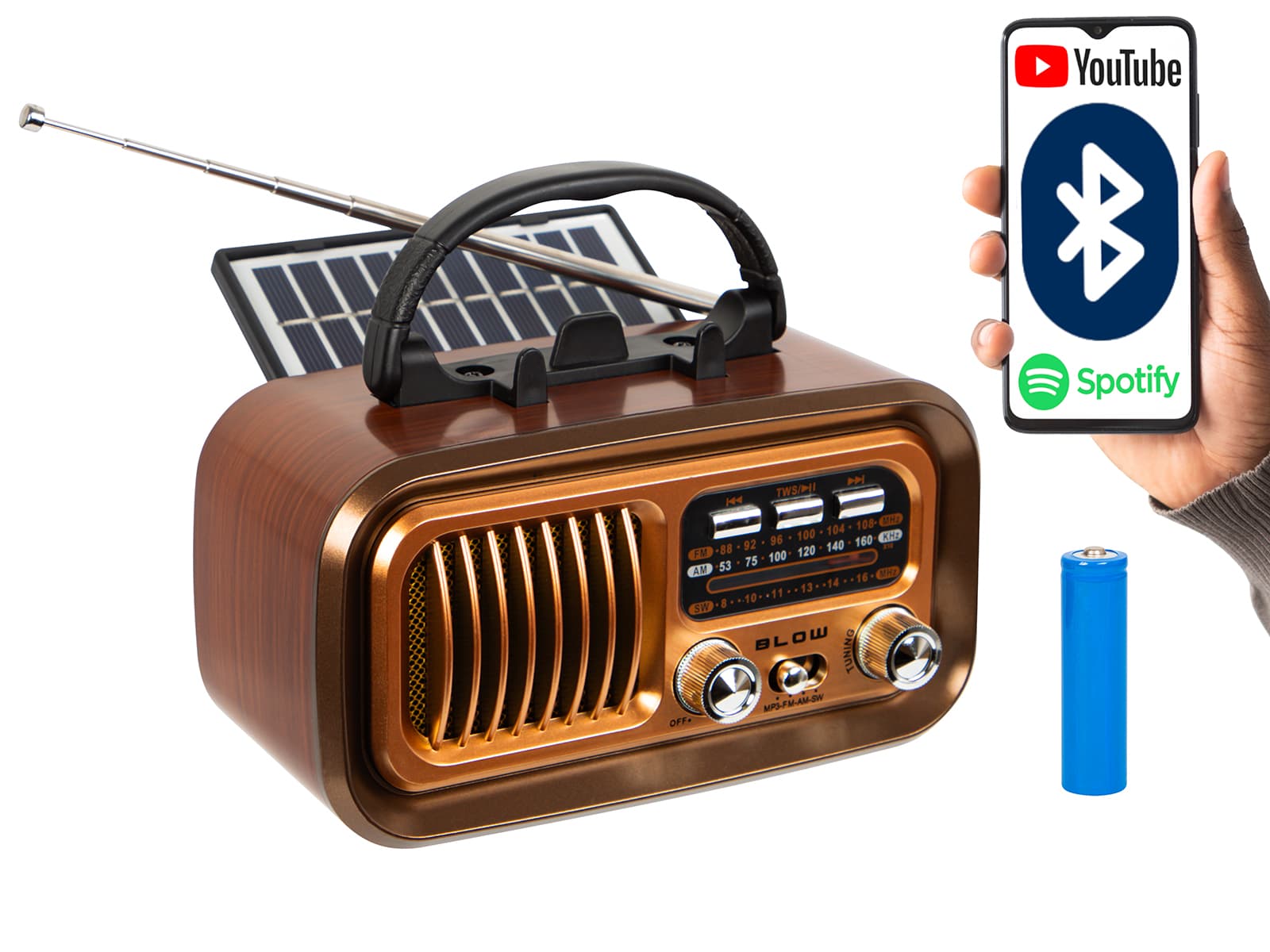 Blow RA16 Prenosni radio AM/FM/BT, solarno polnjenje
