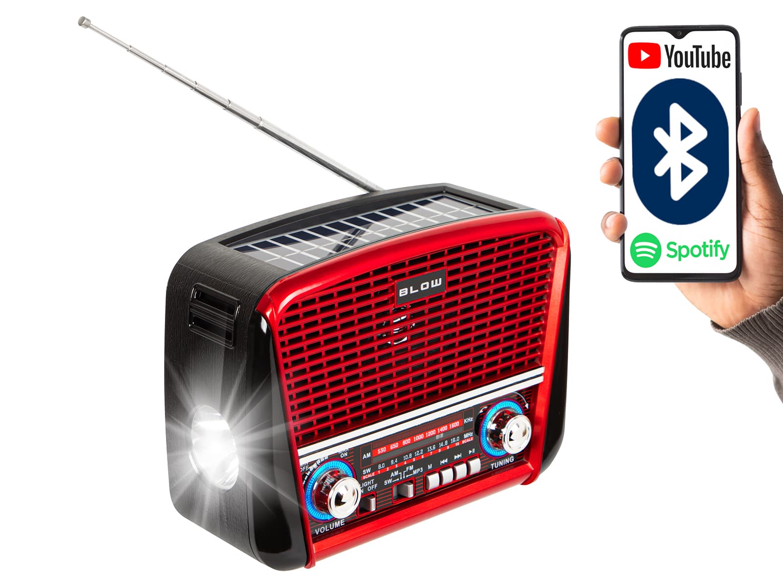Blow RA17 Prenosni radio AM/FM/SW/BT, rdeč