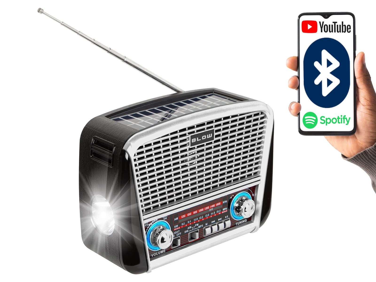 Blow RA17 Prenosni radio AM/FM/SW/BT, srebrn