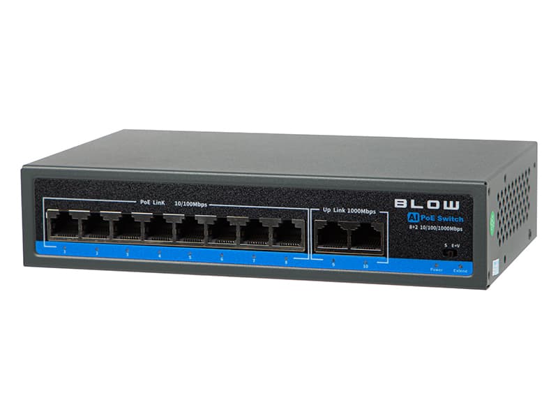 PoE stikalo Blow BL-SW10-8P, 8 PoE vrat + 2 Uplink (1Gb/s), 100W