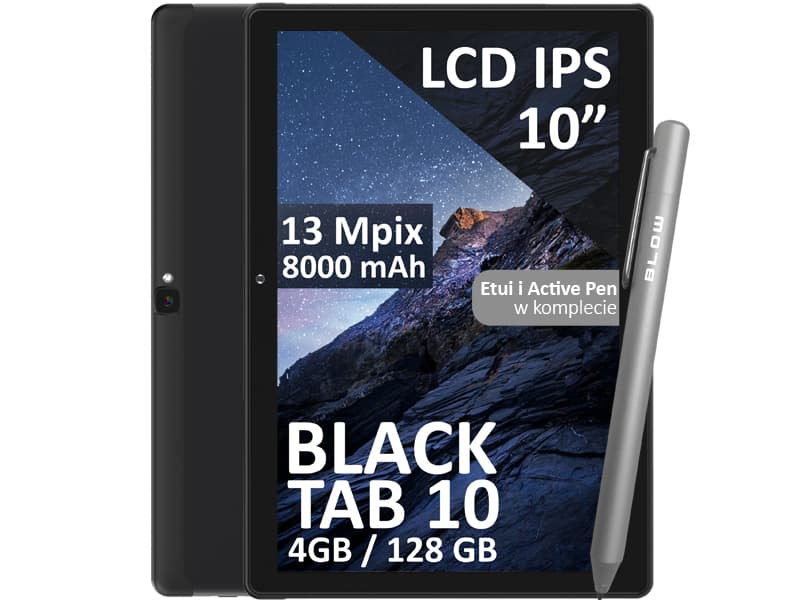 Tablica Blow BlackTab10, 10" IPS, 4/128GB, 4G LTE, etui, pisalo, Android 13