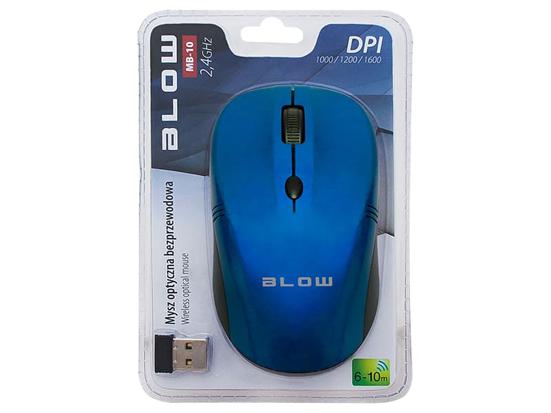 Brezžična optična miška Blow MB-10, modra, 1000-1600 DPI