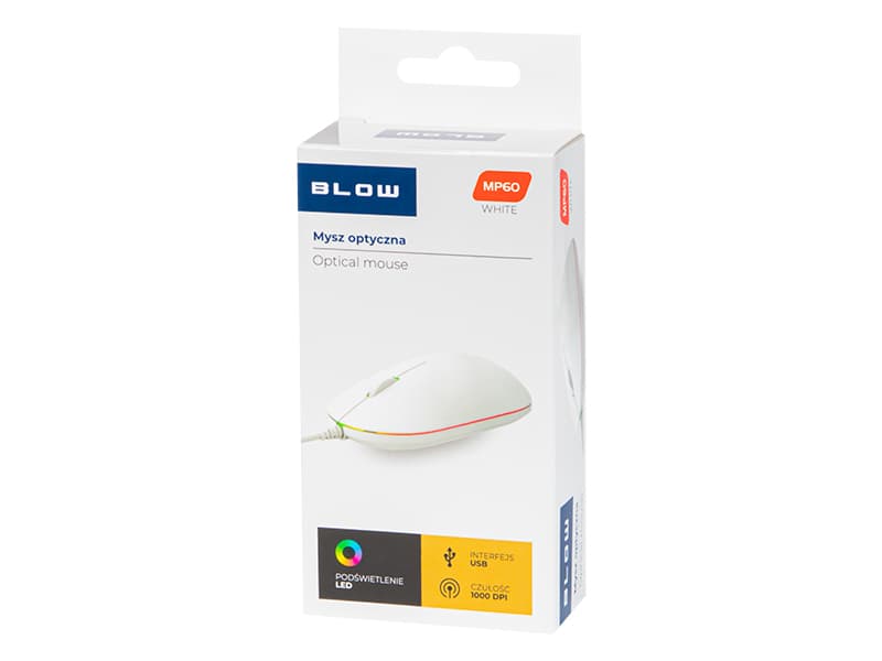 Blow MP-60 žična optična miška, bela (LED RGB)
