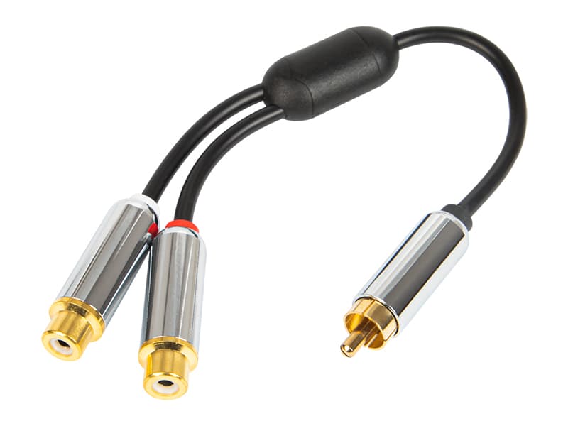 RCA razdelilec: moški-2x ženski, kovinski, 15cm kabel