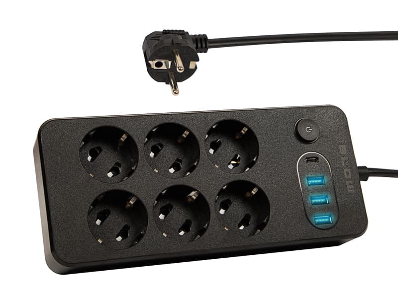 Blow Podaljšek PS-650, 6 vtičnic + 3xUSB + 1xUSB-C, 5m, črn