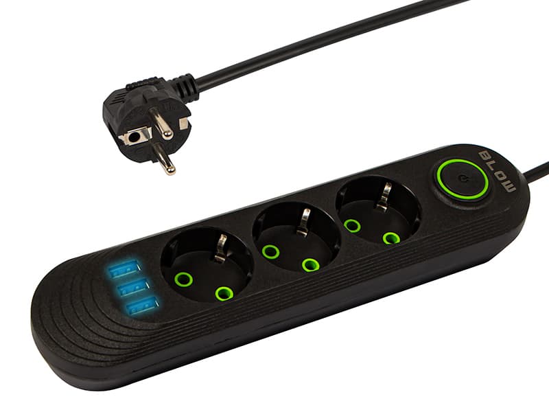 BLOW Podaljšek 3xUSB, 3 vtičnice, 5m, črn (PS-350)