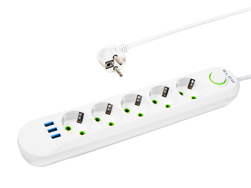 Blow Podaljšek PS-550, 5 vtičnic + 3xUSB, 5m, bel