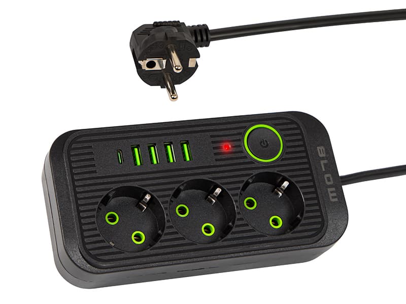 BLOW Podaljšek 4xUSB + 1xUSB-C, 3 vtičnice, 5m, črn (PS-350U)