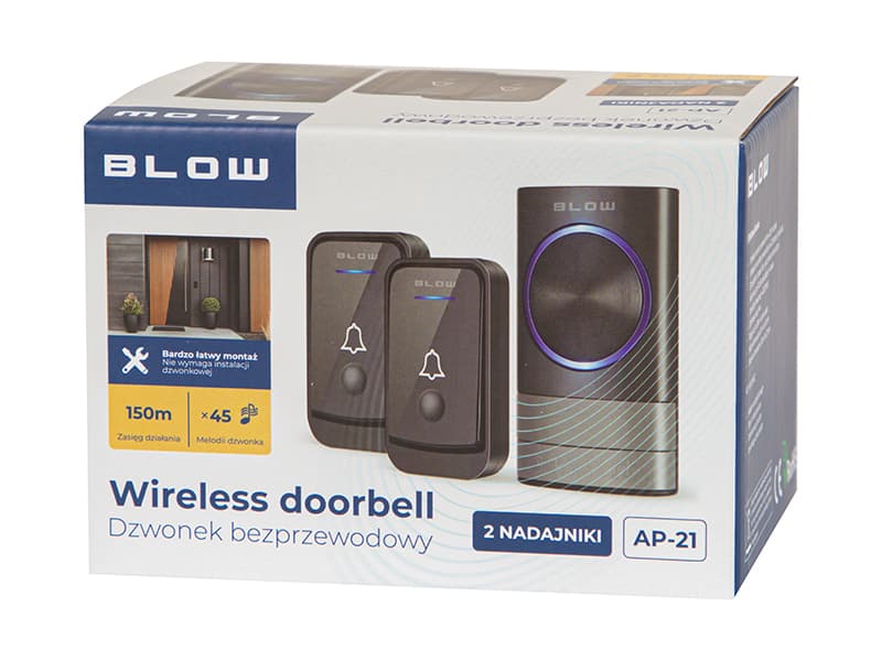 Blow Brezžični zvonec AP-21 (2 oddajnika, 45 melodij, IP44) 5