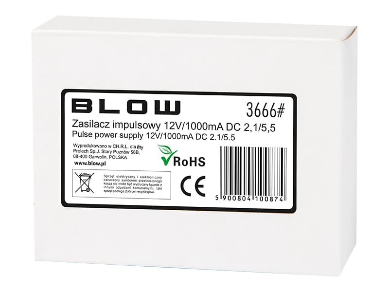 Napajalnik Blow 12V/1A 12W za kamere, DC 2.1/5.5 mm 2