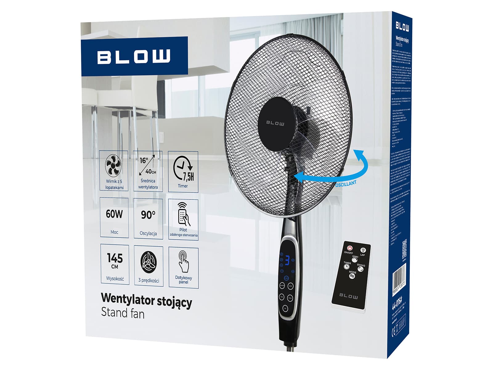 Stojalo vrtljivi ventilator Blow 16" 60W LCD s pilotom, črn 7