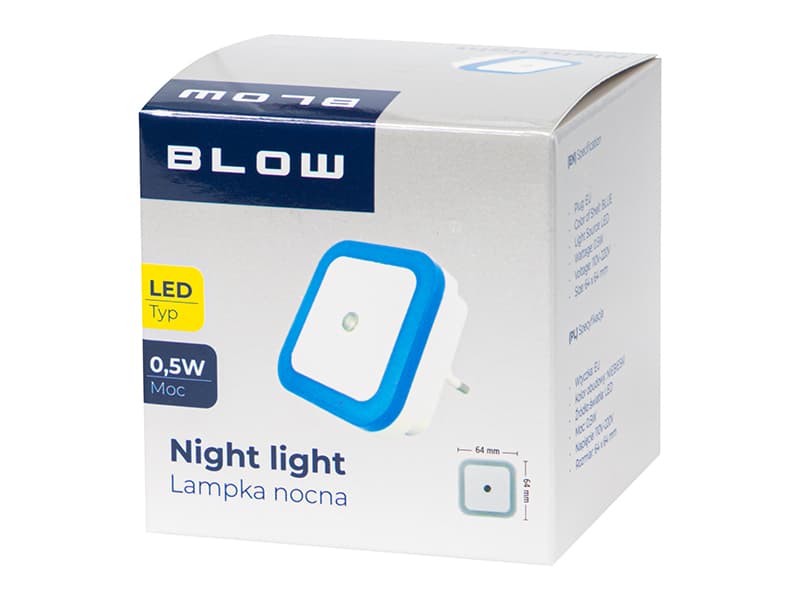 BLOW LED nočna lučka s senzorjem mraka, kvadratna, modra 4
