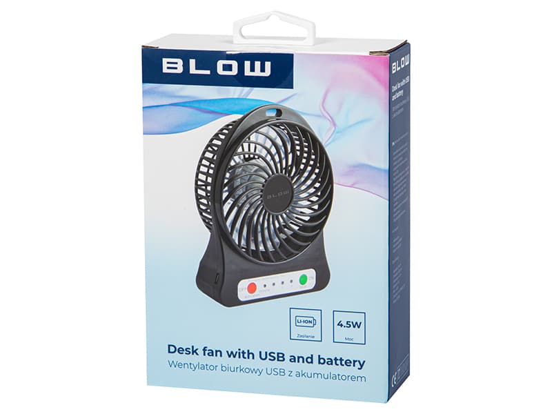 Prenosni/namizni ventilator BLOW 10cm, USB + baterija, črn 3