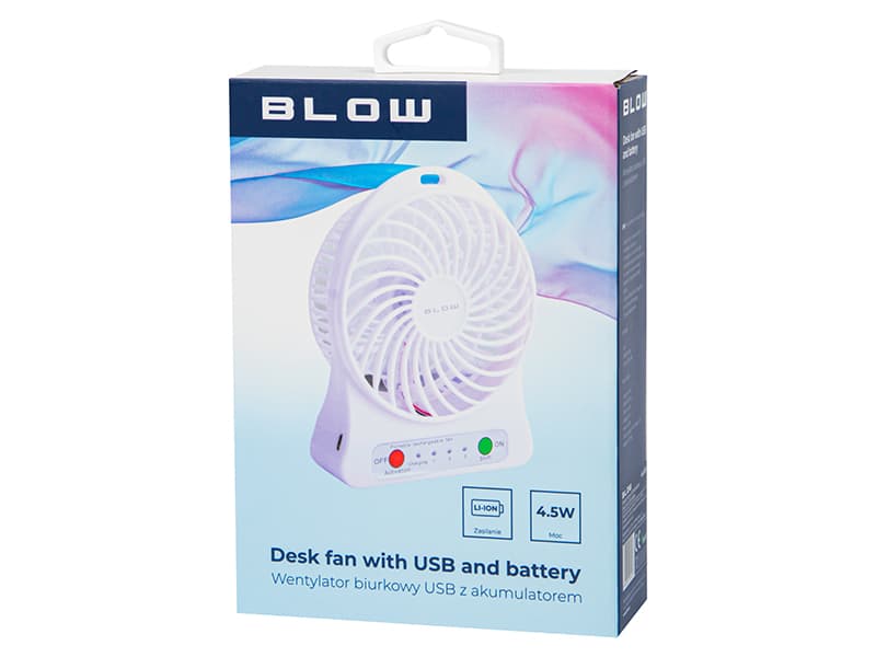 Prenosni/namizni ventilator BLOW 10cm, USB + baterija, bel 3