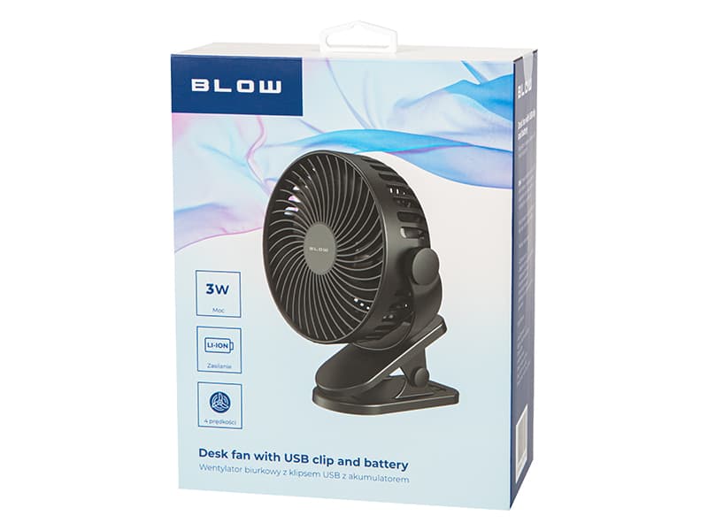 Namizni ventilator BLOW s sponko 15cm, USB + baterija 3