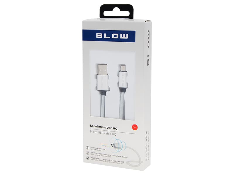 Blow 66-091# USB A - Micro B kabel, 1m, pleten, srebrn 2