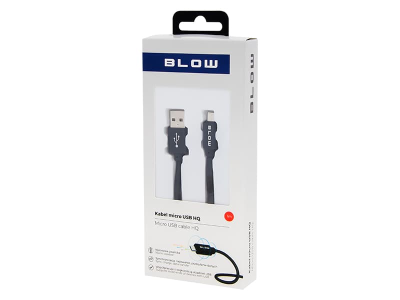 Blow USB-A na Micro USB kabel, 1m, pleten, črn 2