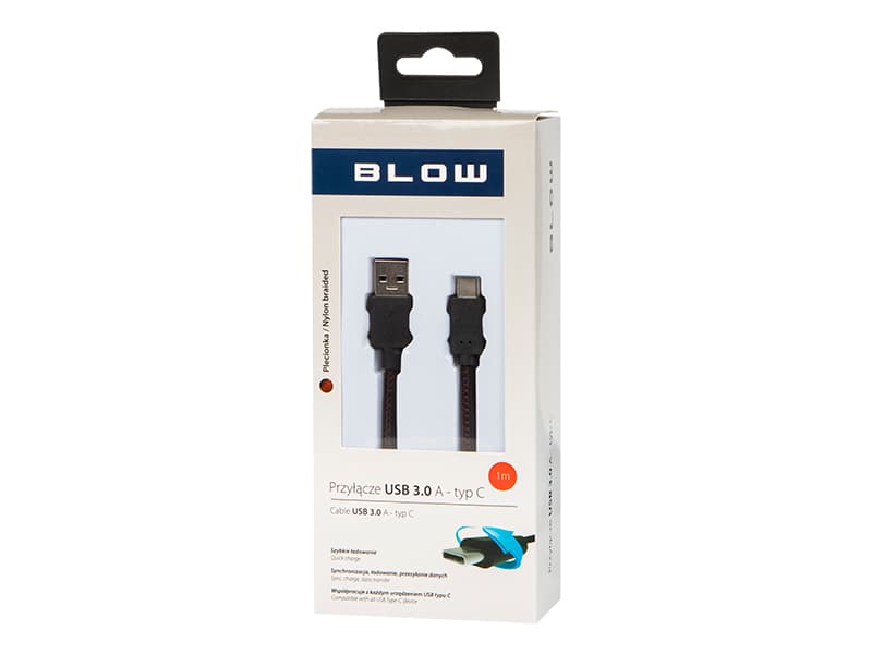 Blow USB 3.0 A na USB-C kabel v pletenici, 1m, črn 2