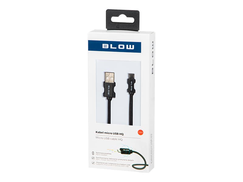 Blow USB A na Micro B kabel, 1,5m, pleten, črn, blister 2