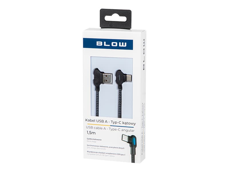 Blow USB A kotni kabel z LED, USB-C, 1,5m, črn 2