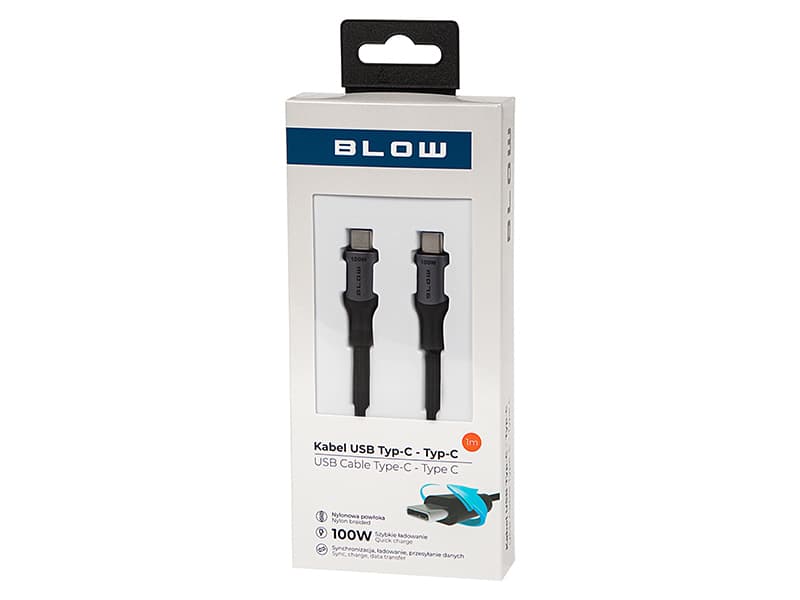 Blow USB-C - USB-C 2.0 kabel, 1 m, črna, 100W 2