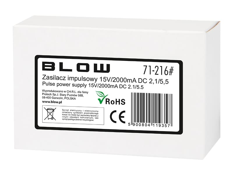 Blow impulsni napajalnik 15V / 2A (2.1/5.5mm) 2