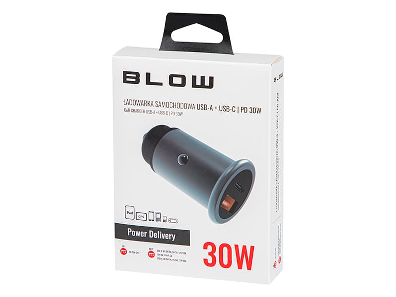 Avtomobilski polnilnik Blow 30W USB-A + USB-C s Power Delivery 2
